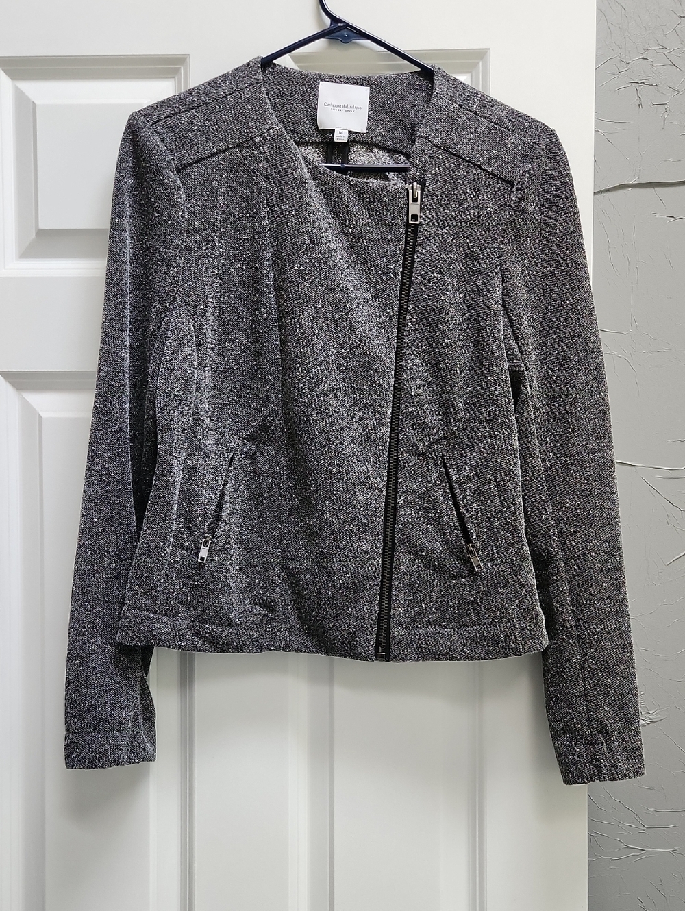 Catherine Malandrino Metallic Charcoal Asymmetrical Zip Blazer
